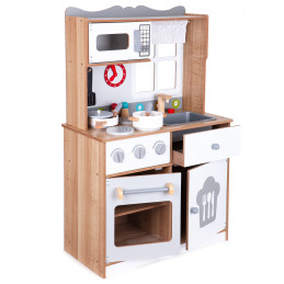 Dřevěná kuchyňka na hraní pro děti s doplňkovým příslušenstvím, ECOTOYS